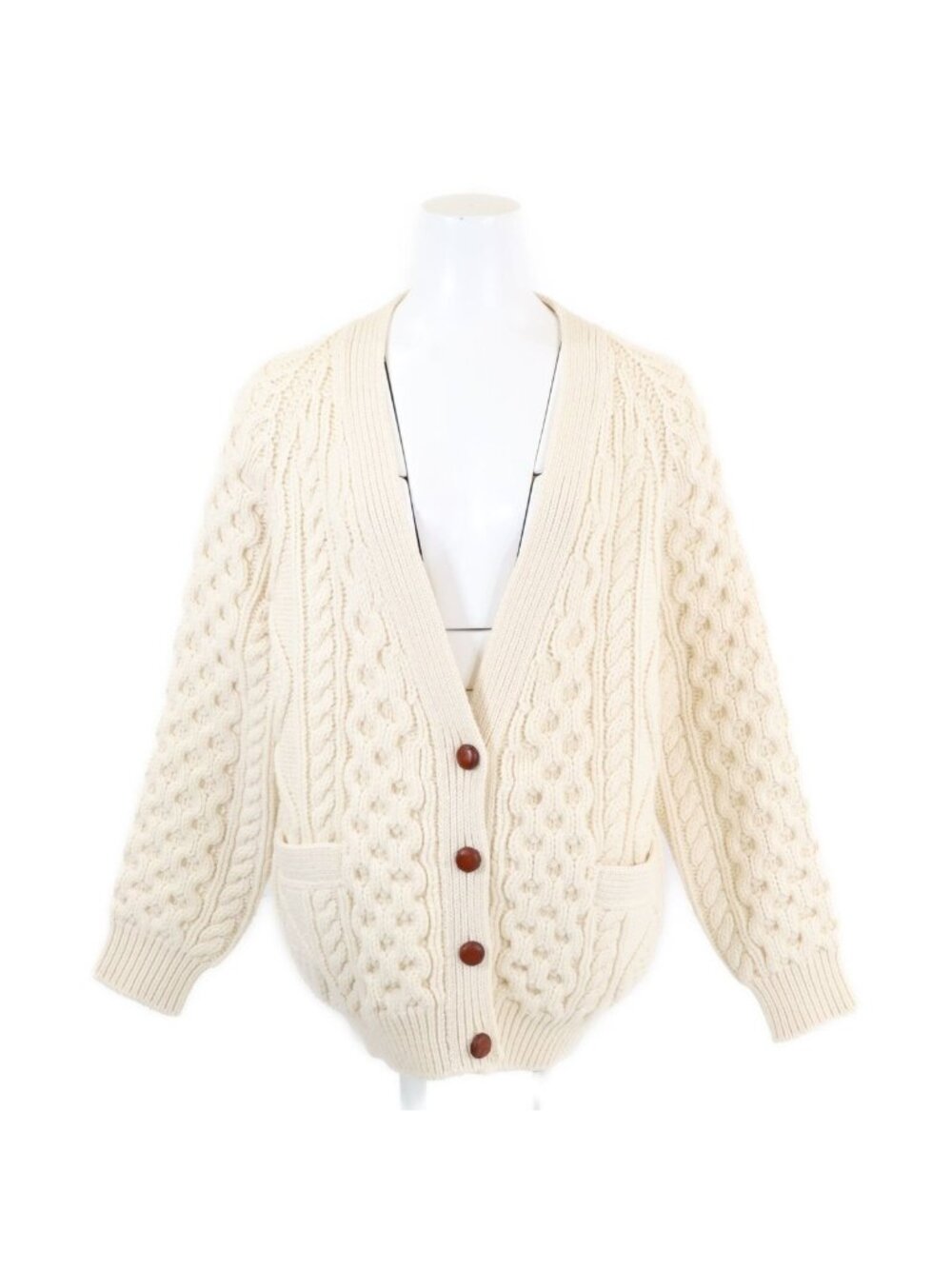 Celine Walnut Button Wool Cashmere Cable Knit Cardigan